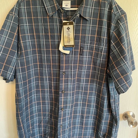 Columbia Men's Navy and Orange Plaid Shirt - Picture 1 of 3